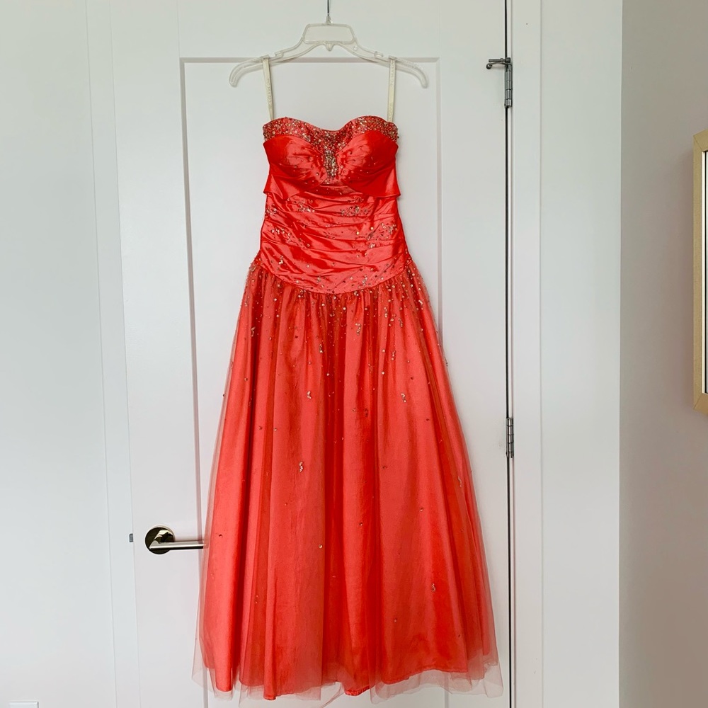 Strapless, beaded, full skirt, prom dress, size 6